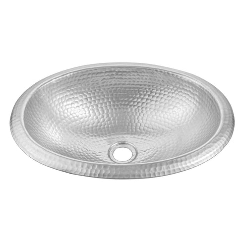 Hand Hammered Aluminum 17 inch Oval Drop In Bathroom Sink - Nickel